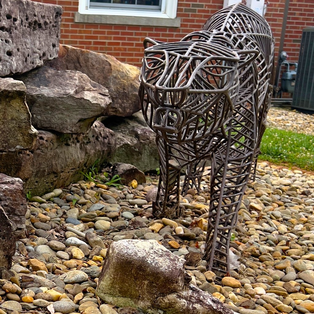 Cougar sculpture at the Transylvania County admin building on the Brevard Sculpture Walk