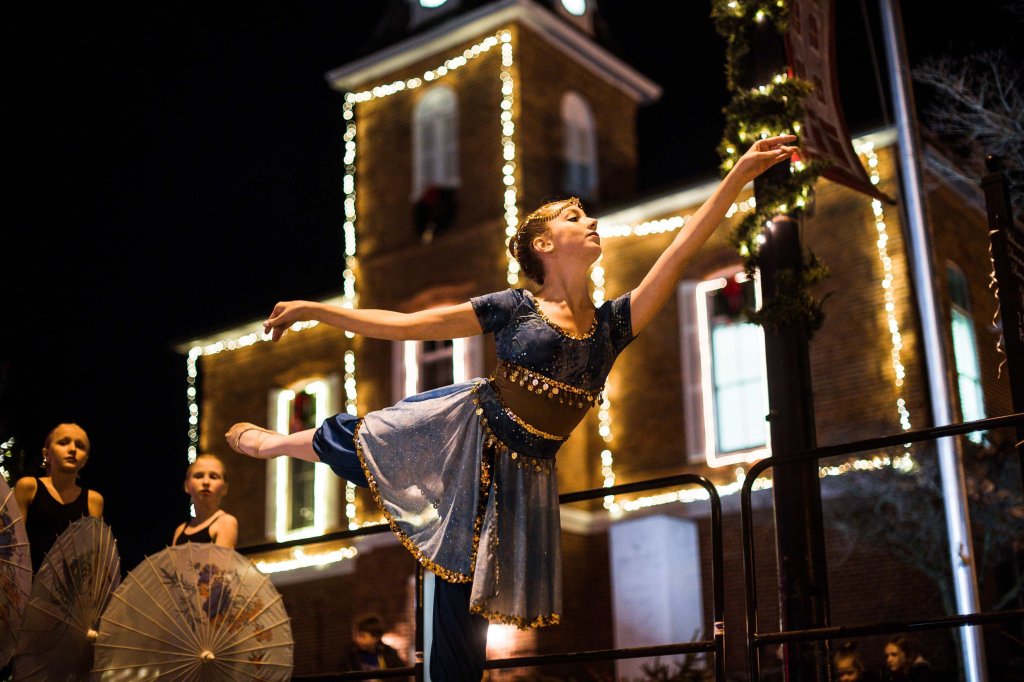 Dancer performing at Light Up the Night in Downtown Brevard during the holidays